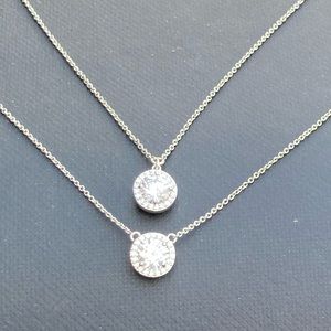 New Silver Double Pendant Cubic Zirconia Necklace.